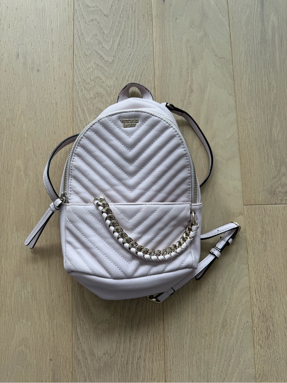 Victoria's Secret Blush Quilted Mini Backpack with Gold Chain